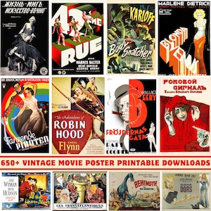 Más de 650 carteles de cine vintage (colección 1910-1965), imprimibles a 300 DPI, arte mural de cine clásico, estética retro, carteles de cine, decoración del hogar.