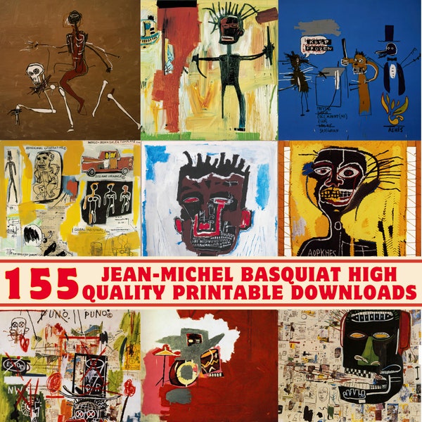 155 Colección de arte Jean-Michel Basquiat de alta resolución / Imprimible a 300 DPI / Conjunto de impresión digital / Obras de arte y pinturas de Basqiuat / Decoración del hogar