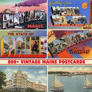 Collezione di oltre 800 cartoline e biglietti d'auguri vintage dello Stato del Maine / Stampabili a 300 DPI / Set di stampe digitali / Monumenti e paesaggi del Maine
