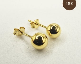 18K Solid Gold Stud - Ball Stud Earring - Minimalistische oorknopjes - 18K Solid Gold Earring