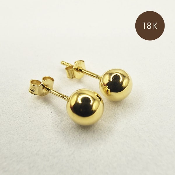 18K Solid Gold Stud - Ball Stud Earring - Minimalist stud earrings - 18K Solid Gold Earring - gold stud earrings