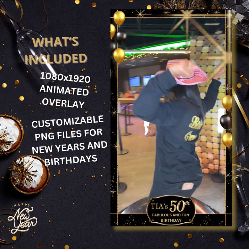 Customizable animated overlay 360 photobooth overlay photo booth template birthday overlay birthday template new years template happy new years overlay photo booth template 360 photo booth template custom overlay