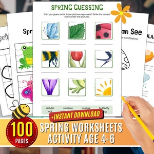 Spring Activity Book: Kids Coloring Pages, Dot-to-Dots (Ages 4-6) (Digital Download)