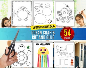 Cut and Paste Ocean Crafts Penguin for Preschool Fish Turtle Coloring Activities Glue Worksheet Activity Scissors