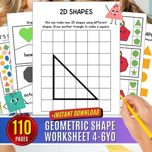 Shapes Worksheet Tracing Preschool Geometry 2D Shape Printable Activity Matching Learning Draw Childhood, Kindergarten Educational