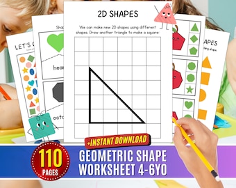 Shapes Worksheet Tracing Preschool Geometry 2D Shape Printable Activity Matching Learning Draw Childhood, Kindergarten Educational