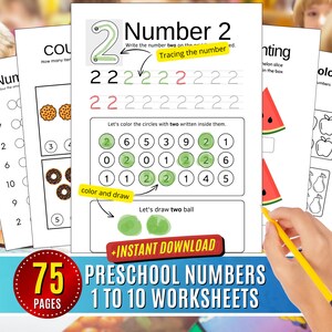 Preschool Numbers 1 10 Worksheets Printables Tracing Number 1-10, Writing Number recognition, Preschool Math Activity, handwriting practice