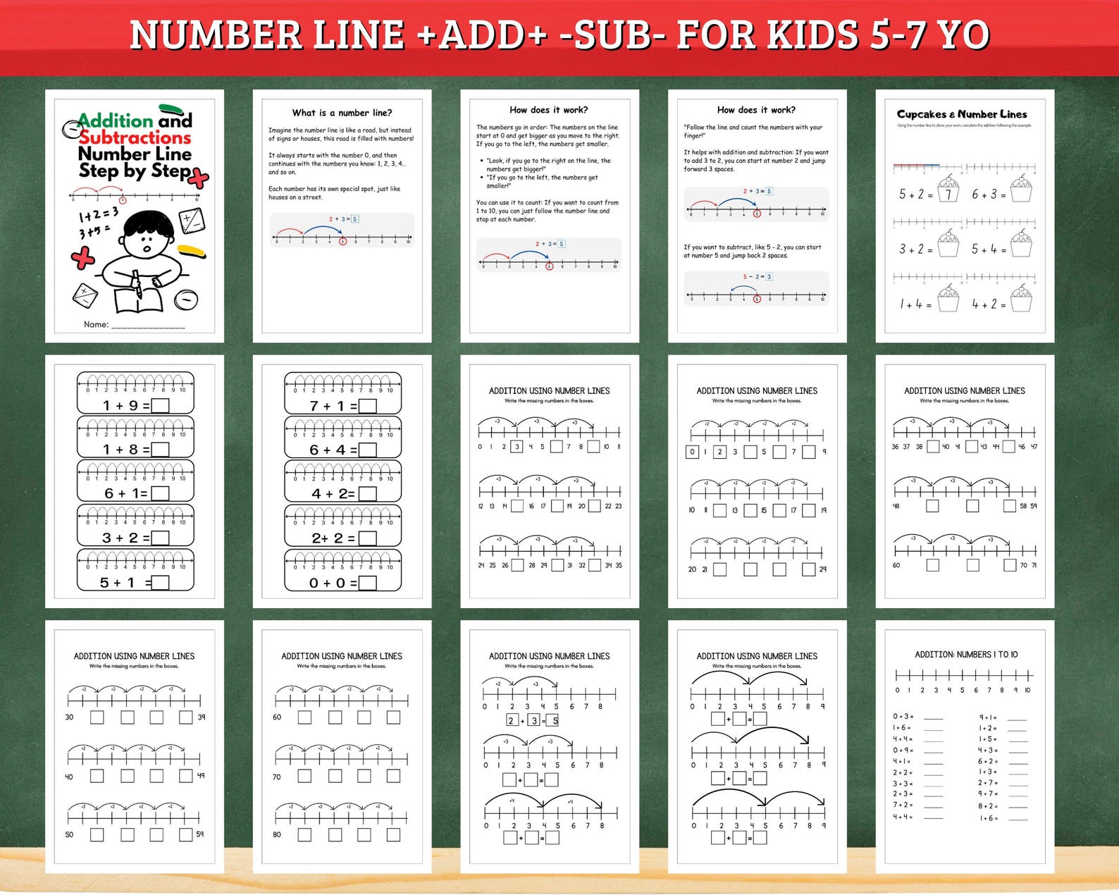 Math Number Line Worksheets: Addition, Subtraction & Skip Counting ...
