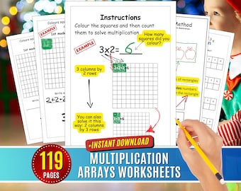 Multiplication Arrays Worksheets: Coloring Math Practice (Printable Pdf Digital Download)