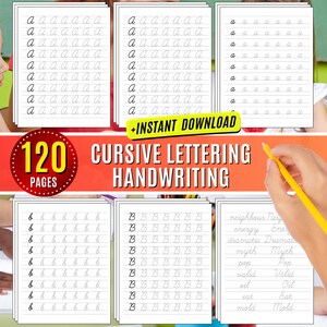 Cursive Handwriting Practice Worksheet Tracing for Kids, Printable Practice Calligraphy Cursive Alphabet Letters Tracing Word Tracing
