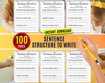 Sentence Tracing Worksheets: Language Arts, Grades 1-3 Handwriting practice Homeschool (Printable PDF)