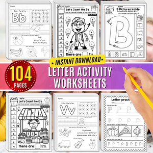 Hojas de trabajo del alfabeto Reconocimiento de letras Actividad imprimible preescolar Trazar letras mayúsculas, aprender a escribir letras trazables Formación ABC