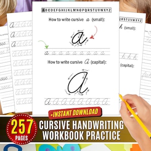 Cursive Handwriting Workbook for Kids American Cursive Practice Worksheets Alphabet Words Tracing Handwriting Learning to Write, Penmanship