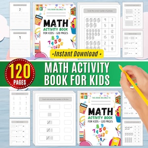 Math Activity Book for Kids: 120 Pages, Printable Workbook (Digital Download)