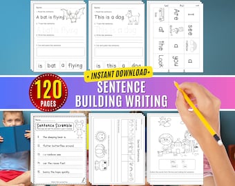 Writing Sentence Building Starters Practice for Kid Worksheets Sight Words Printable Learning, 1st-3rd Grade ELA Homeschool Activities