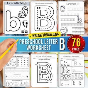 Hoja de trabajo de la letra B para preescolar Letras de la semana Actividad de prekínder Manualidades de rastreo Reconocimiento de letras mayúsculas B minúscula Aprende a escribir