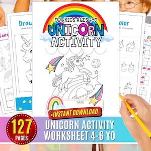 Hojas de trabajo de actividades de unicornio Letra del alfabeto para colorear Unicornio Rastreo de números Aprendizaje punto a punto Práctica de reconocimiento de letras Escritura