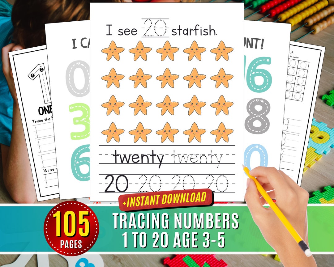 Number Tracing Worksheet Printable 1 20 Number Writing Practice 1 to 20 ...