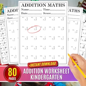 Basic Addition Worksheet Printables, kindergarten Practice Single Digit Math Up to 20 Adding Number Activities Math for Kids Learn to Count