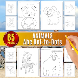 Animal Connect the Dot Activity For Kids WorkSheet Abc Dot to Dot Printable Activity Preschool, Sheet Instant Page Download