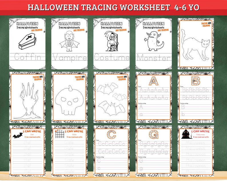 Halloween Tracing Worksheets for Kids, Letter Tracing Abc, Printable ...
