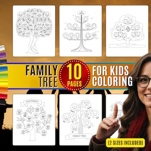 10 Family Tree Coloring Pages Kids Printable, Sheet Children Coloring ...