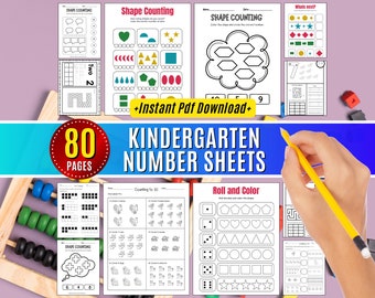 Kindergarten Number Worksheets: Preschool Math Game Printables (80 Pages) (Digital Download)