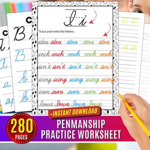 Penmanship Worksheets Practice Cursive Handwriting Improve Alphabet Learning to Write Lettering Workbook for Kids Cursive Word Tracing