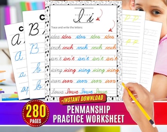 Penmanship Worksheets Practice Cursive Handwriting Improve Alphabet Learning to Write Lettering Workbook for Kids Cursive Word Tracing