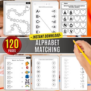 Alphabet Matching Worksheets Letter Matching Activity a-z Phonics Uppercase Letters, Learn Alphabet Game Printable Lowercase Matching game