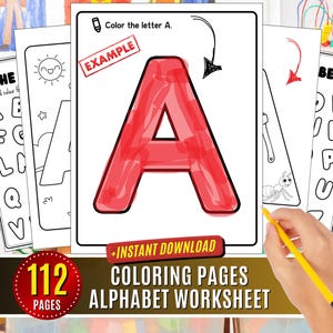 Páginas para colorear del alfabeto, hojas de trabajo para colorear, libro de ejercicios para aprender letras del alfabeto, reconocimiento de letras, alfabeto de animales