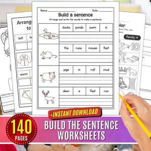 Sentence Building Writing Structure Practice Exercises Worksheets Short Reading Comprehension Sentence Scramble Sight Words Printable