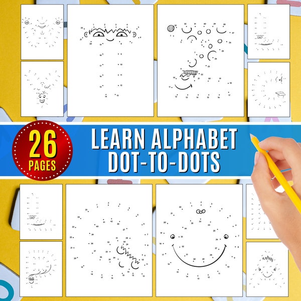 Alphabet Dot to Dot For Kids WorkSheet Printable Connect the Dots, Bundle Preschool Activity, Educational Sheet Instant Page download