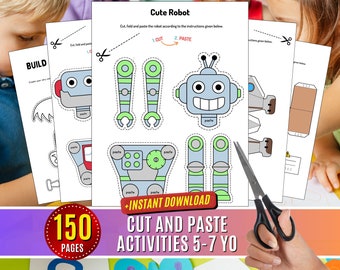 Cut Paste and Glue Activities Practice Crafts for Kids Sheets Activity Scissors Skills Preschool Printable, Beginning Cutting Motor Skill