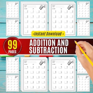 99 Addition & Subtraction Worksheets: 2-Digit Math Practice (Digital Download)