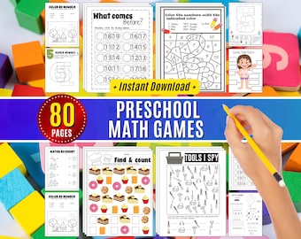 Preschool Math Worksheets: Counting 1-20, Games & Activities (Digital Download)