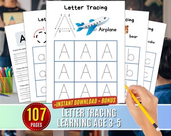 Alphabet Tracing Worksheets: ABC Writing Practice, Ages 3-6 Traceable Letters PDF Printable