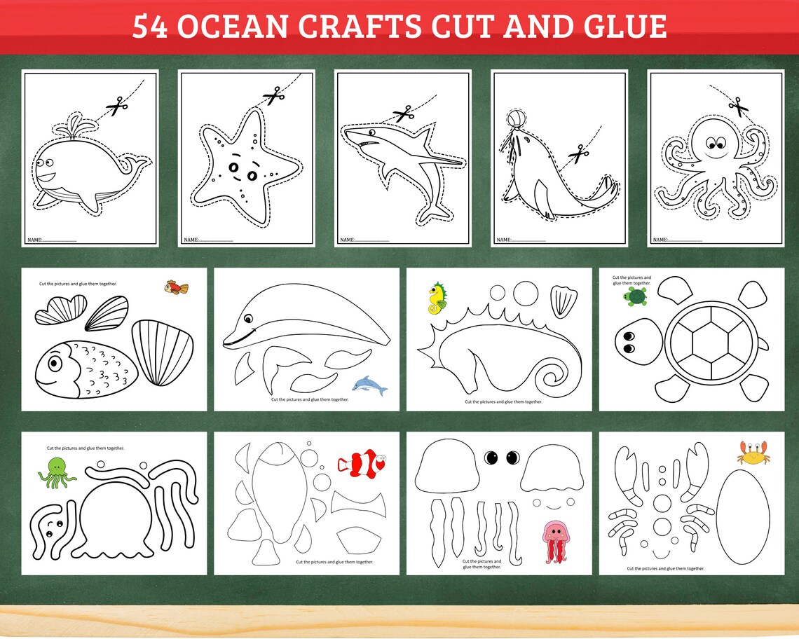 Cut and Paste Ocean Crafts Penguin for Preschool Fish Turtle Coloring ...