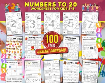 Livro de exercícios de números 1 a 20: atividades de matemática para crianças (download digital)
