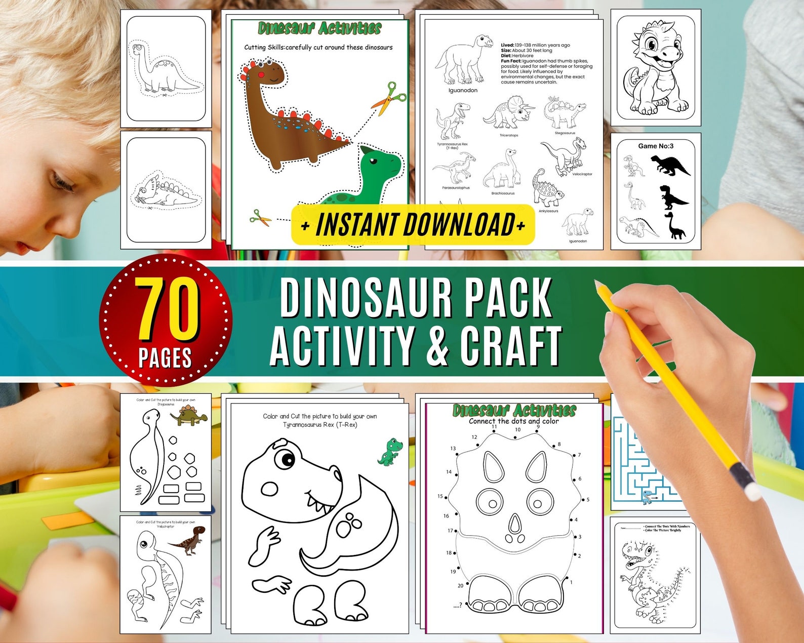 Dinosaur Game Printable Bundle, Dinosaur Activity Pages, Dinosaur ...