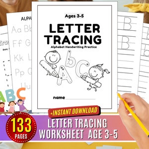 Letter Tracing Guide Worksheets Alphabet Tracing Sheets Abc, Printable Letter Tracing Preschool Alphabet Learning Uppercase and Lowercase