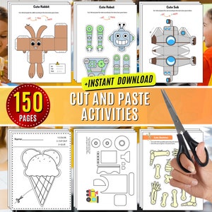 Cut and Paste Activities Practice Sheets Cut and Glue Activity Scissors Skills Preschool Printable, Beginning Cutting Worksheet Motor Skill