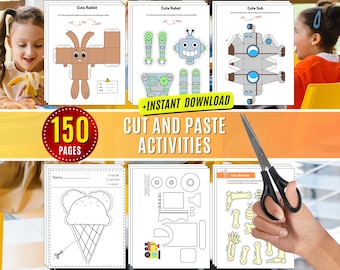 Cut and Paste Activities Practice Sheets Cut and Glue Activity Scissors Skills Preschool Printable, Beginning Cutting Worksheet Motor Skill