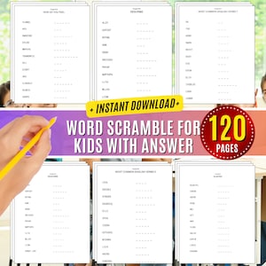 Word Scramble Game for Kids Letter Anagram Worksheets With Answer, Word Scramble Puzzles, Learning Games Printable Pdf