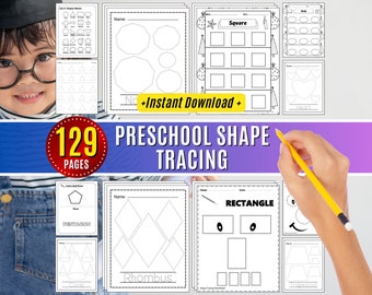 Tracing Worksheet Preschool Activity Shape Basic Learning Geometric Draw Homeschool Printable Digital Download