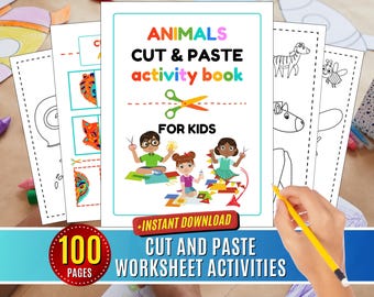 Cut and Paste Activity Book: Preschool Scissor Skills Worksheets Printable Pdf Digital Download