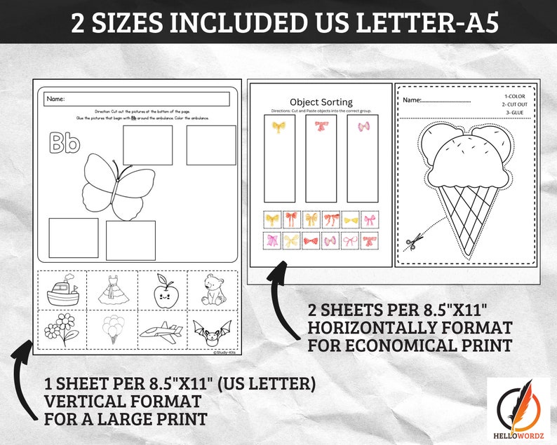 Cut and Paste Activities Practice Sheets Cut and Glue Activity Scissors Skills Preschool Printable, Beginning Cutting Worksheet