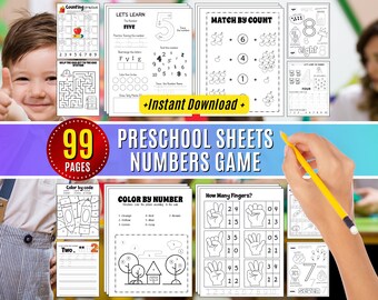 Math games Worksheet, Learning Game Numbers Workbook Tracing Sheets Printables Preschool, Kindergarten Number Coloring Homeschool
