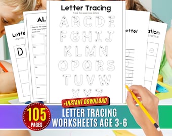 Letter Tracing Worksheets Homeschool ABC Preschool Alphabet Handwriting Uppercase and Lowercase Printable Digital Download