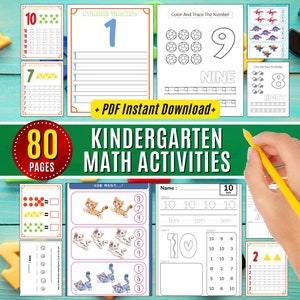 Hojas de trabajo de números para jardín de infantes Actividades imprimibles Aprende a contar Práctica preescolar Hojas de conteo de números Matemáticas preescolares para niños
